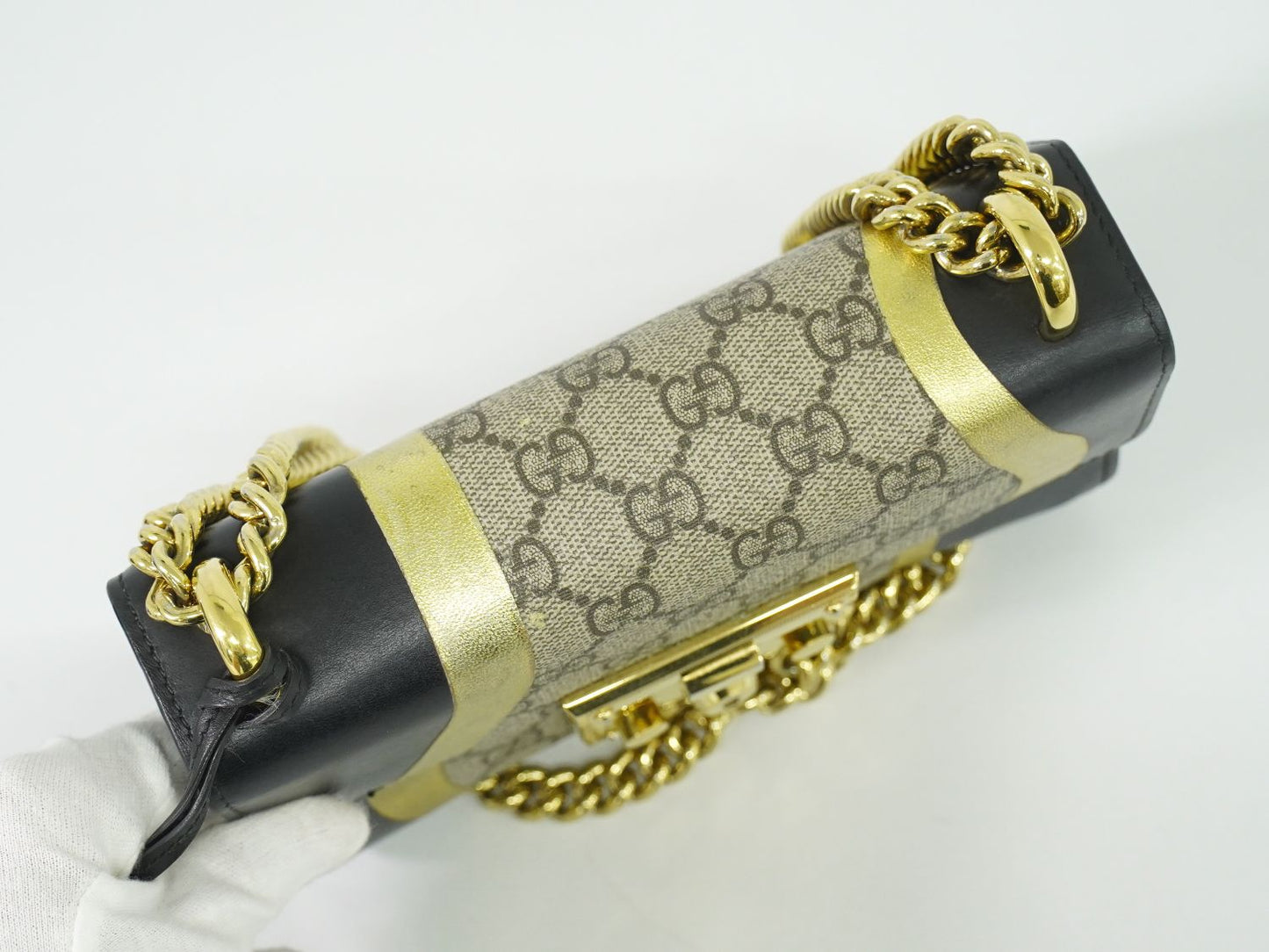 GUCCI パドロック GGスプリーム ショルダーバッグ ベージュ ブラック ゴールド 432182