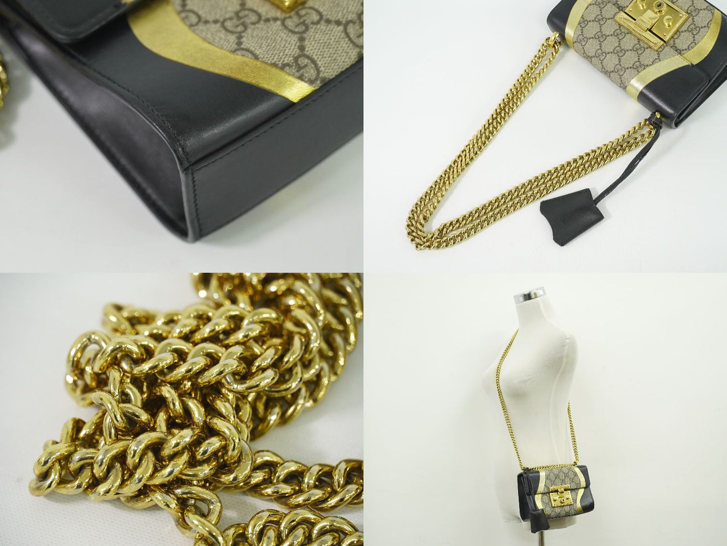 GUCCI パドロック GGスプリーム ショルダーバッグ ベージュ ブラック ゴールド 432182