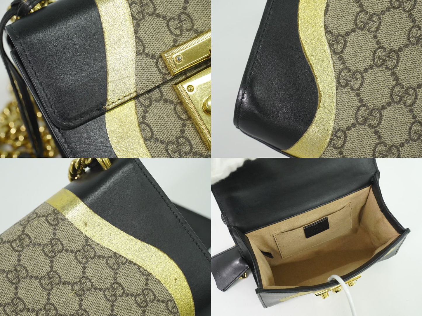 GUCCI パドロック GGスプリーム ショルダーバッグ ベージュ ブラック ゴールド 432182