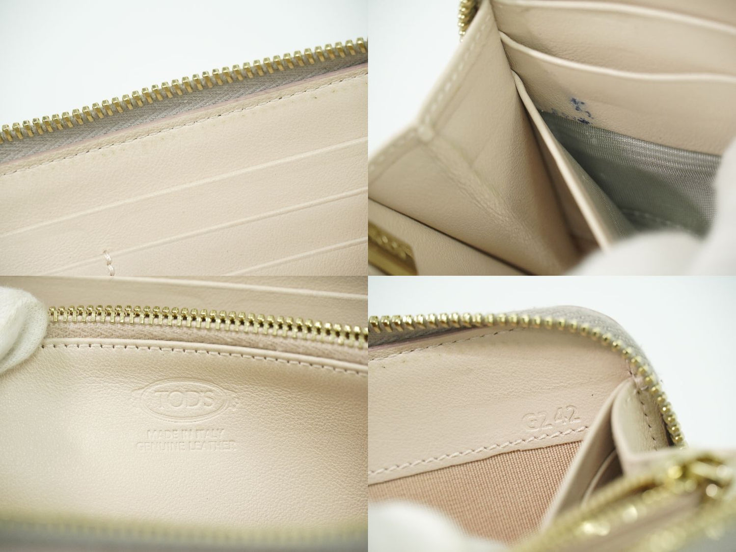 TOD'S ラウンドファスナー 長財布 ライトグレー