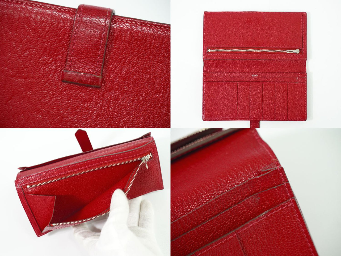 HERMES ベアンスフレ 長財布 T刻 レッド