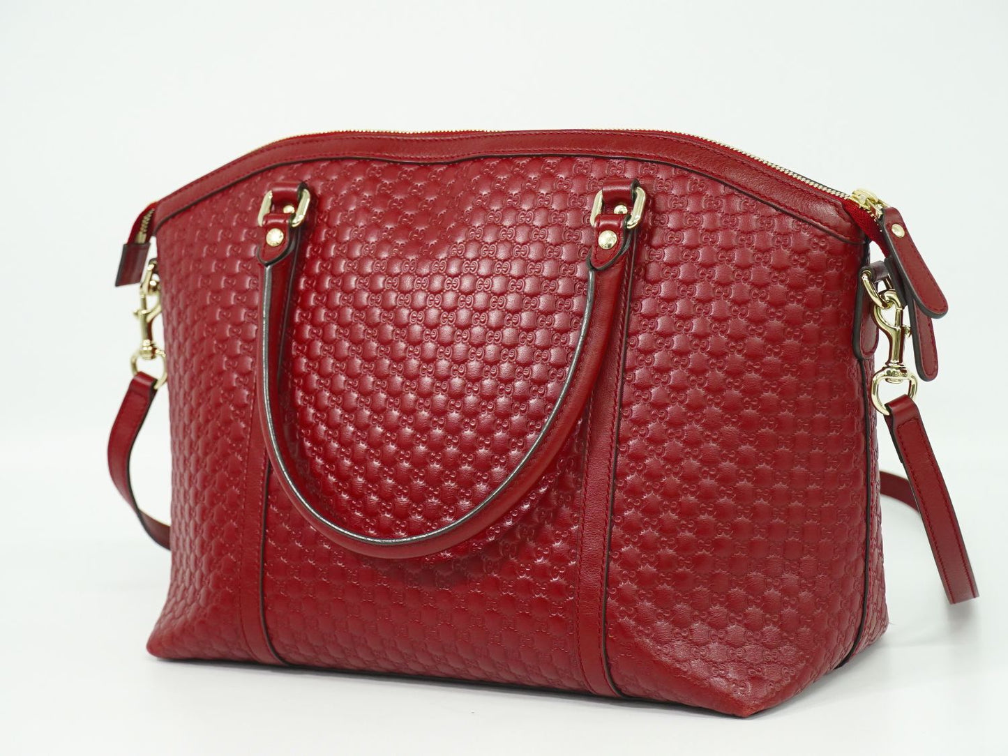 GUCCI マイクログッチシマ レザー 2WAY ショルダーバッグ レッド 449657