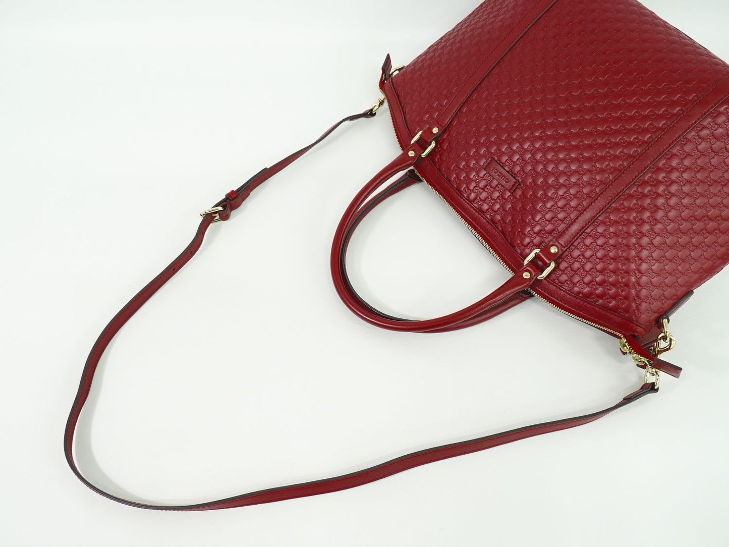 GUCCI マイクログッチシマ レザー 2WAY ショルダーバッグ レッド 449657