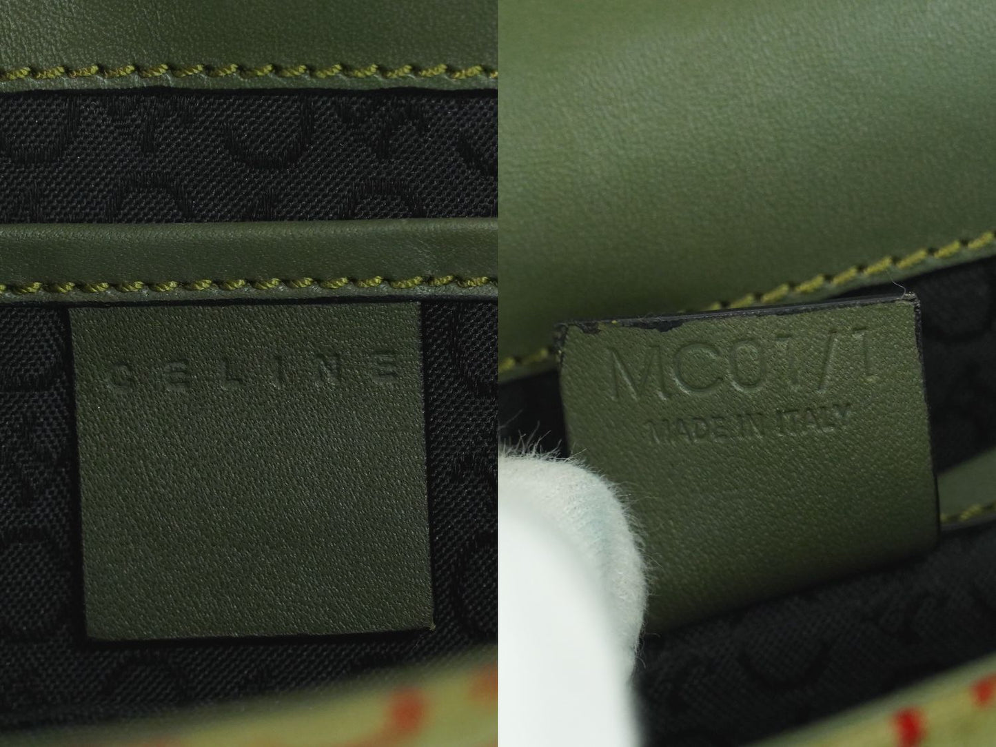 CELINE Cマカダム アクセサリーポーチ カーキ レッド