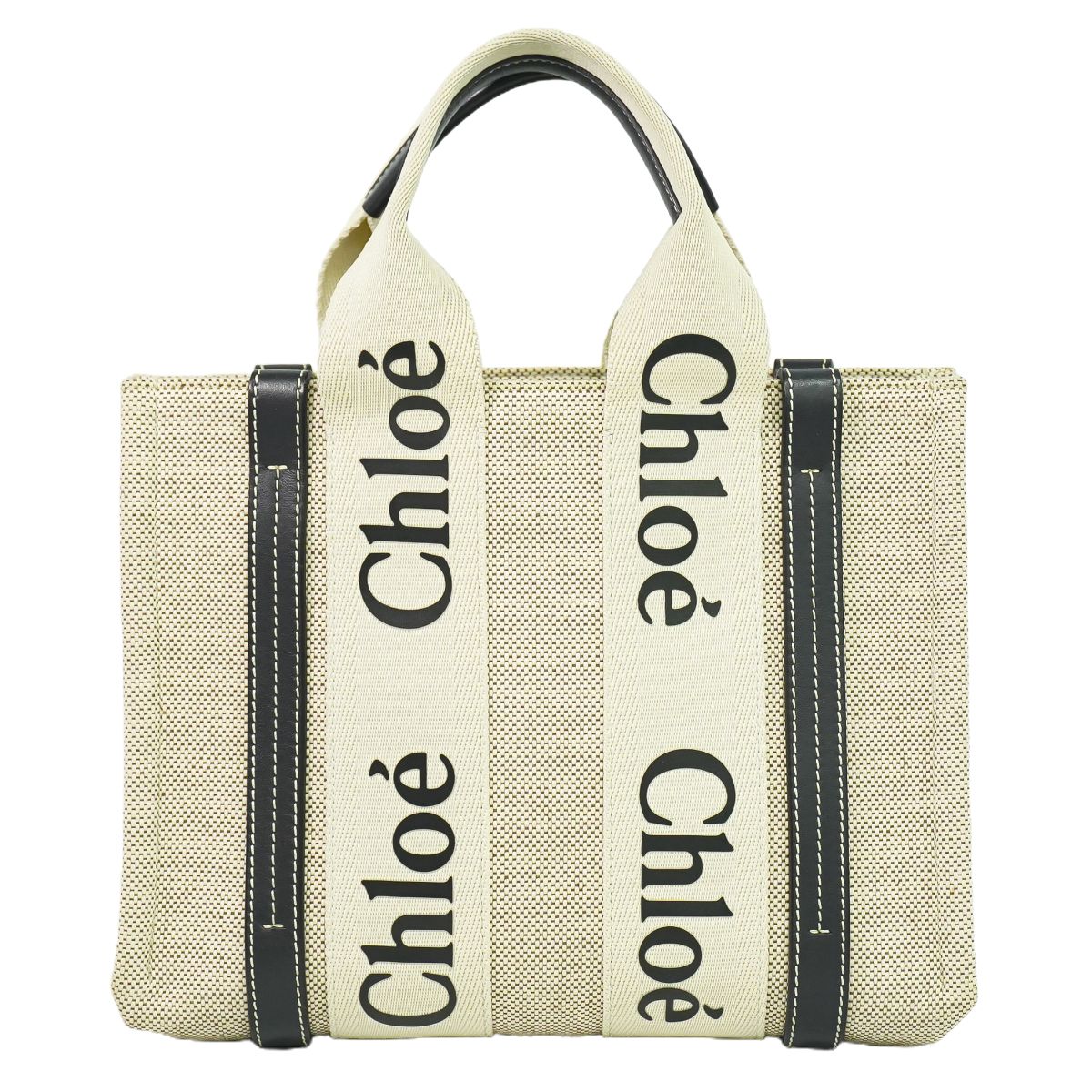 Chloe ウッディ スモール トートバッグ ベージュ ネイビー