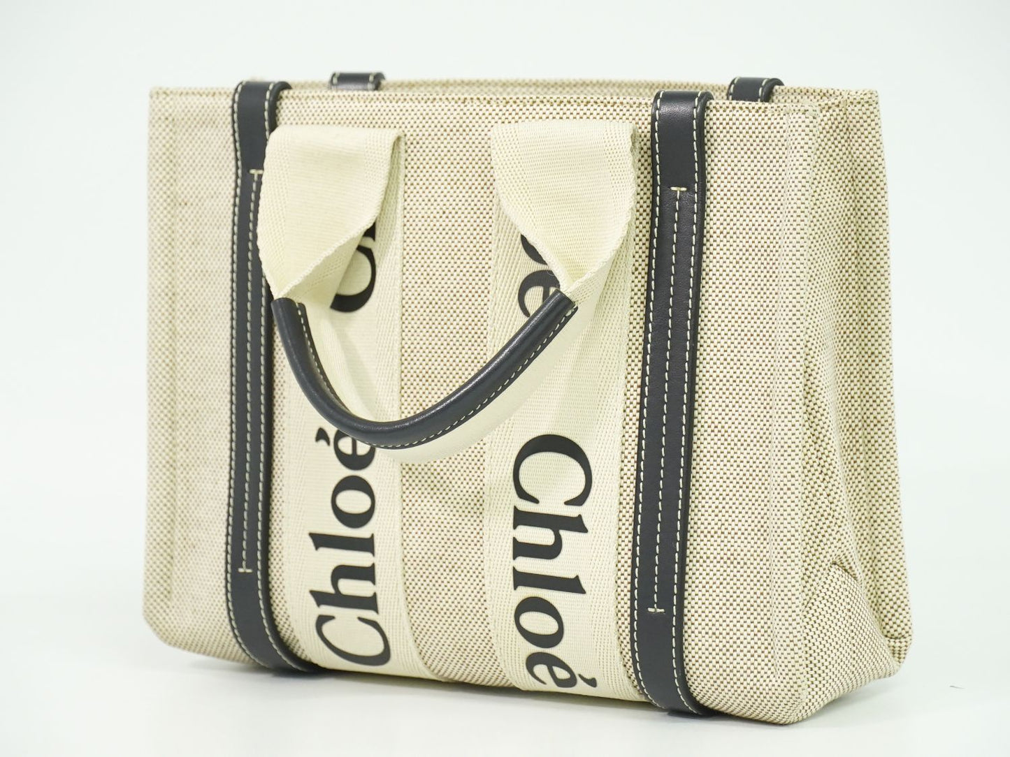 Chloe ウッディ スモール トートバッグ ベージュ ネイビー