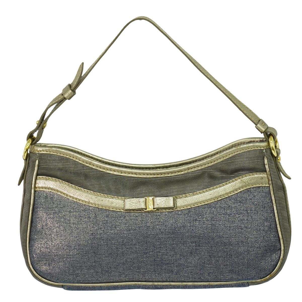 Salvatore Ferragamo ヴァラ ハンドバッグ メタリックブルー グレー
