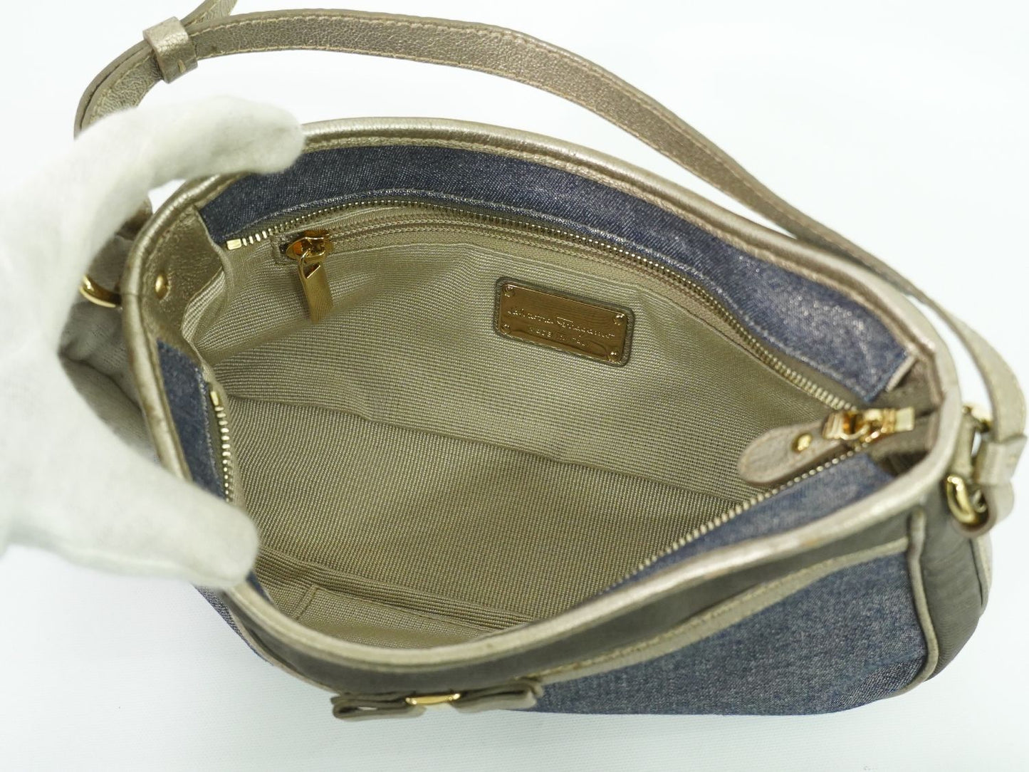 Salvatore Ferragamo ヴァラ ハンドバッグ メタリックブルー グレー