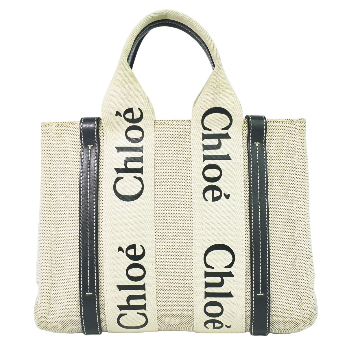 Chloe ウッディ スモール トートバッグ ベージュ ネイビー