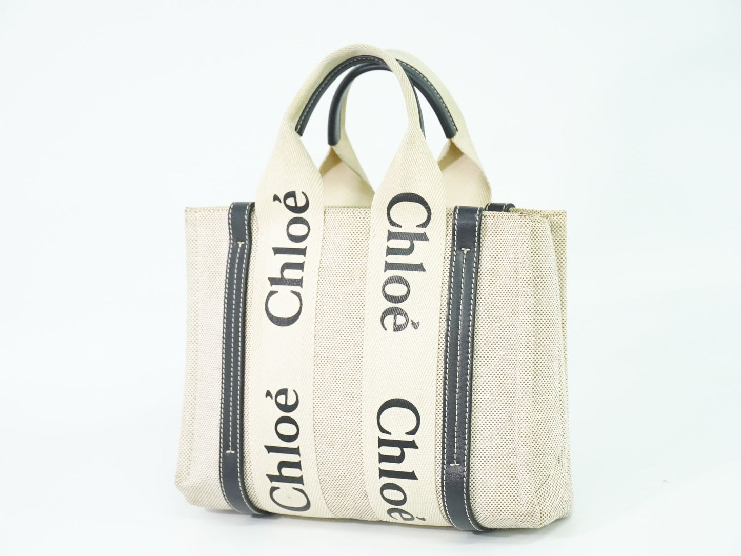 Chloe ウッディ スモール トートバッグ ベージュ ネイビー