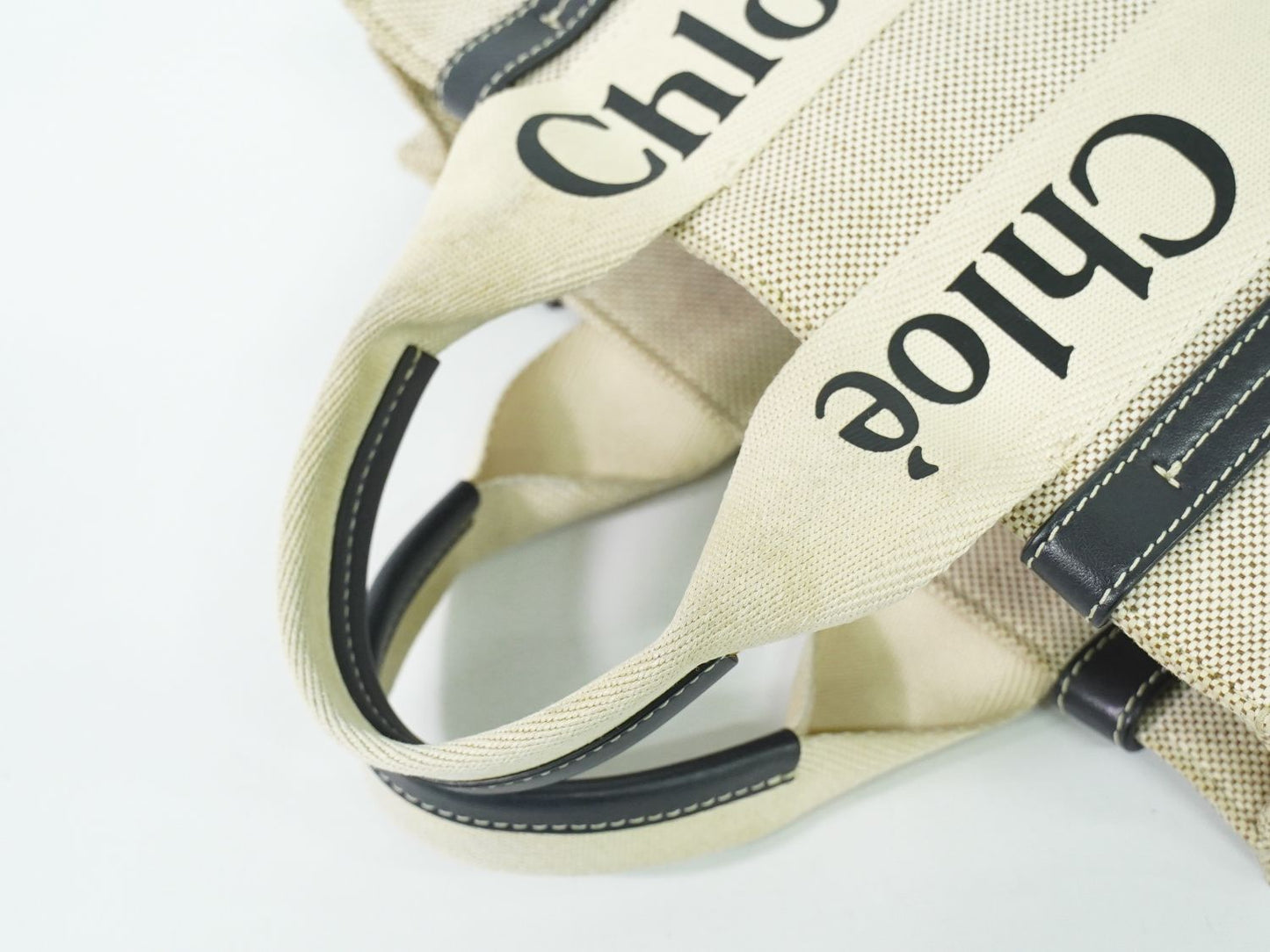 Chloe ウッディ スモール トートバッグ ベージュ ネイビー