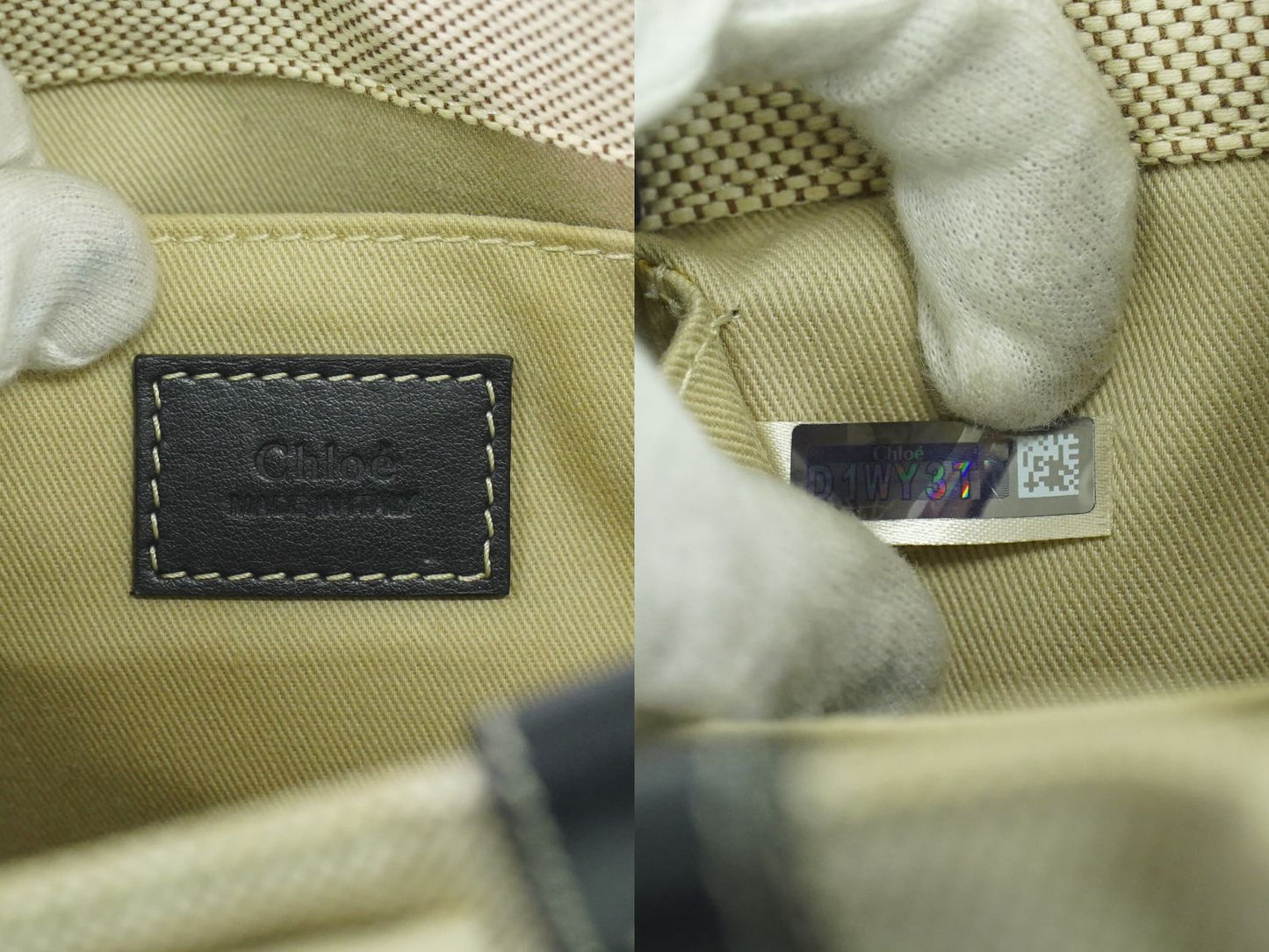 Chloe ウッディ スモール トートバッグ ベージュ ネイビー