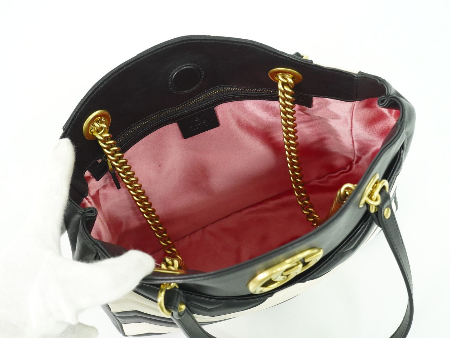 GUCCI GGマーモント ショルダーバッグ ブラック ホワイト 443501