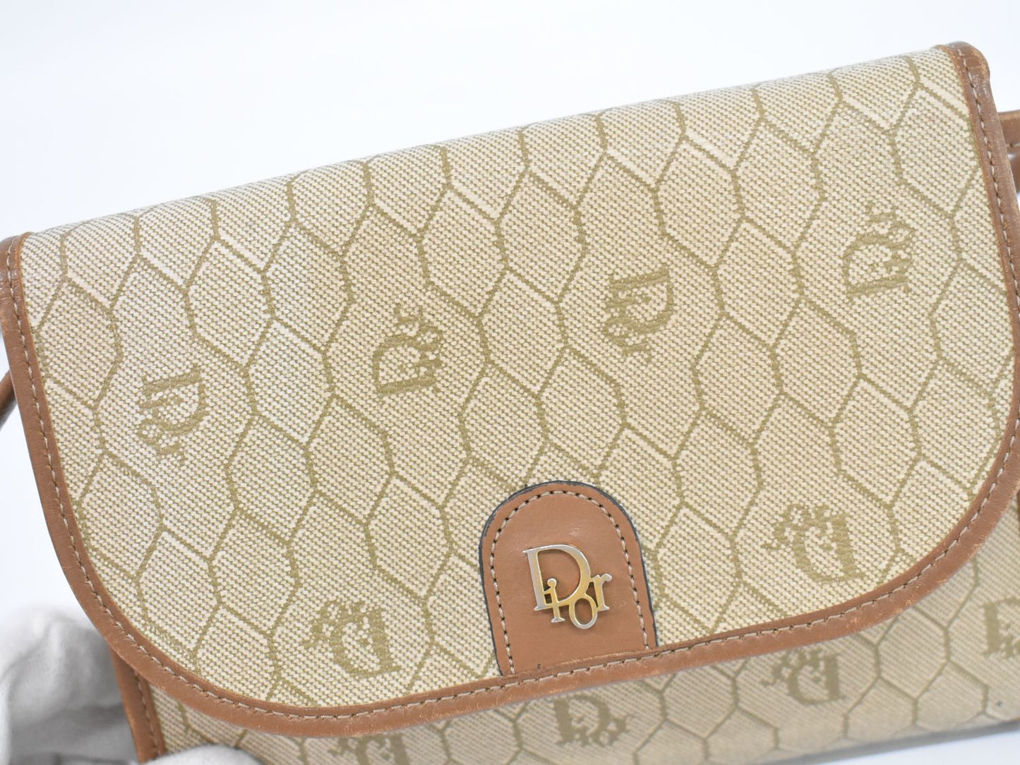 Christian Dior ハニカム柄 ショルダーバッグ ベージュ