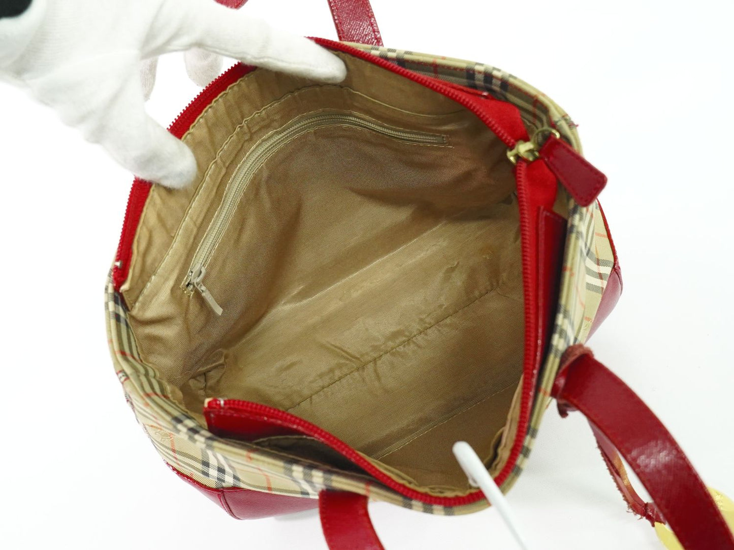 BURBERRY ノバチェック ハンドバッグ ベージュ レッド
