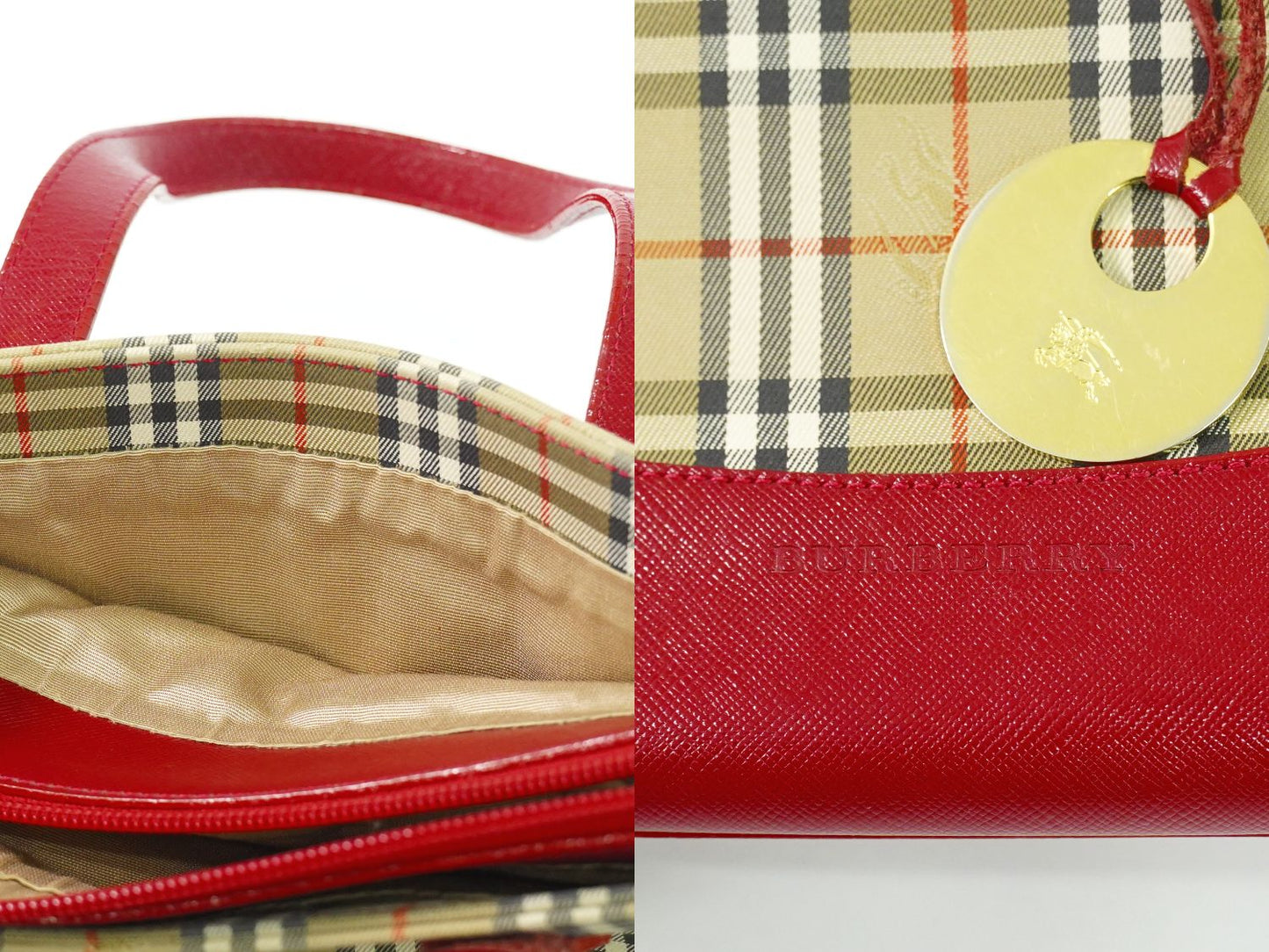 BURBERRY ノバチェック ハンドバッグ ベージュ レッド