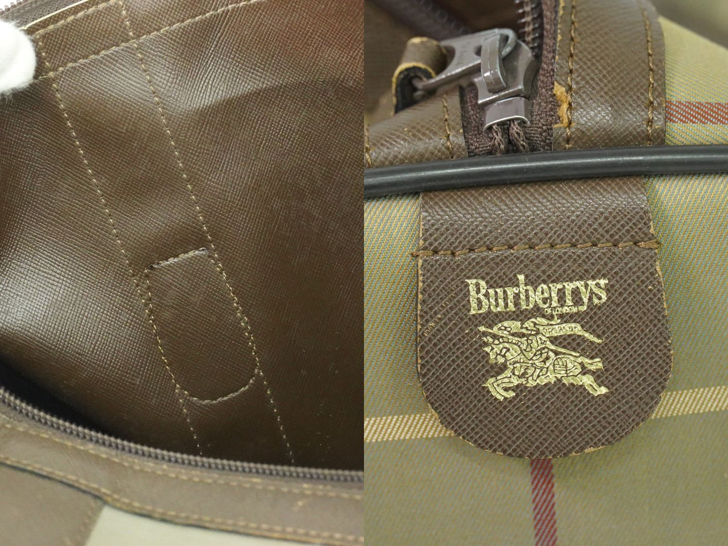 Burberrys チェック ボストンバッグ カーキ ブラウン