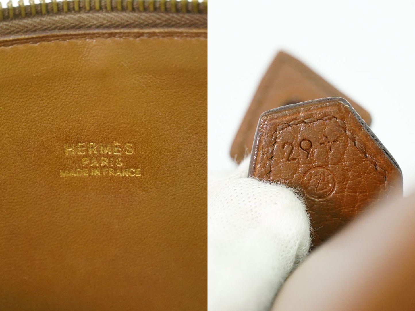 HERMES ボリード 35 ハンドバッグ 〇Z刻 ブラウン
