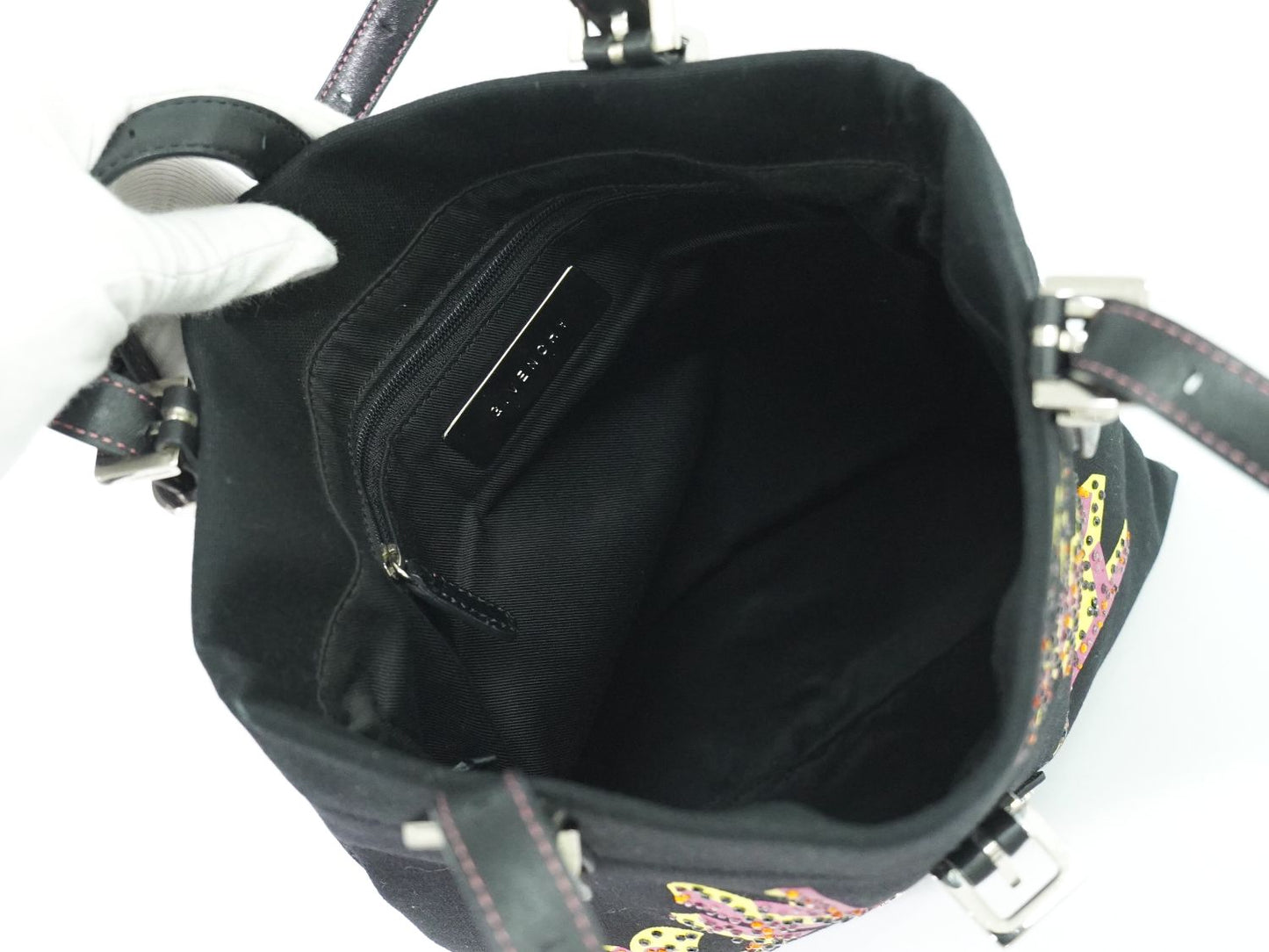 GIVENCHY ロゴ ラインストーン ショルダーバッグ ブラック ピンク イエロー