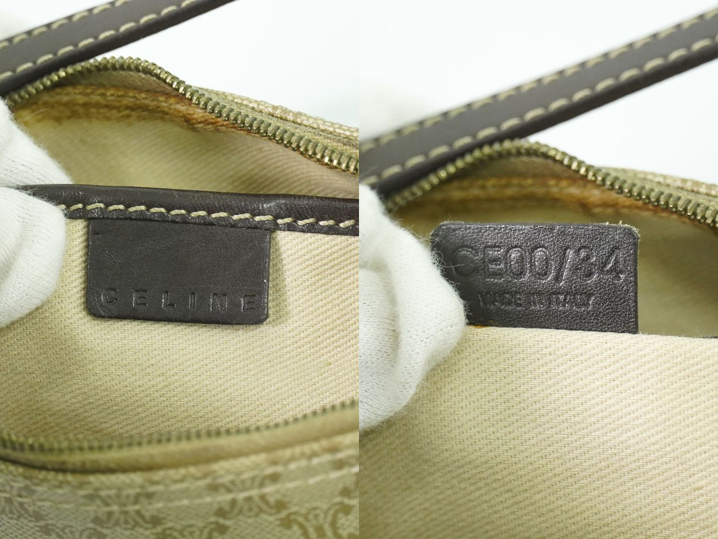 CELINE マカダム アクセサリーポーチ ベージュ