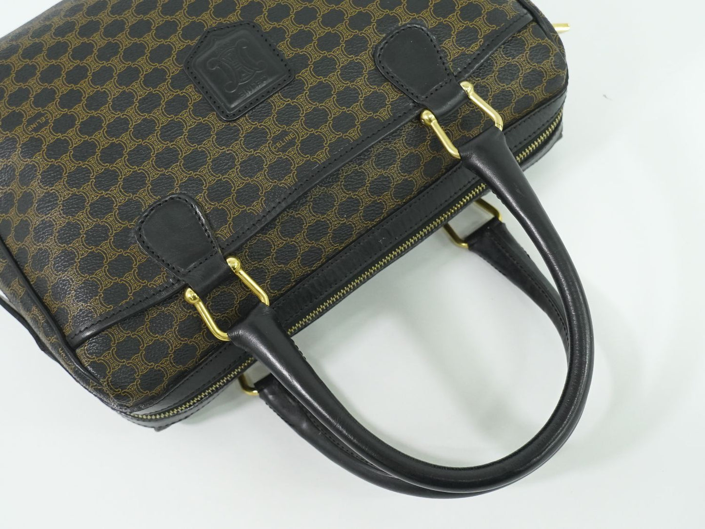 CELINE マカダム ミニ ボストンバッグ ブラック ブラウン