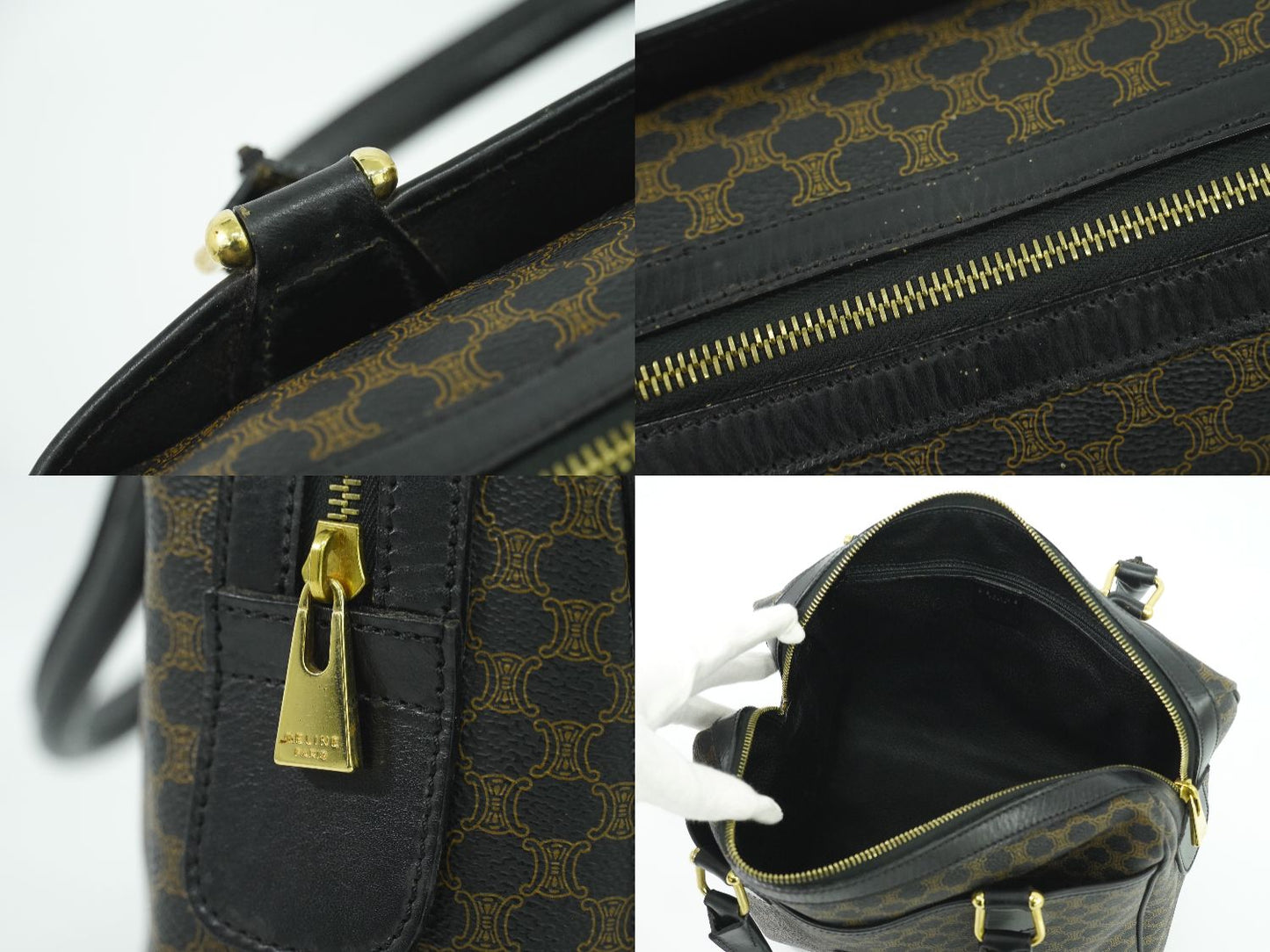 CELINE マカダム ミニ ボストンバッグ ブラック ブラウン