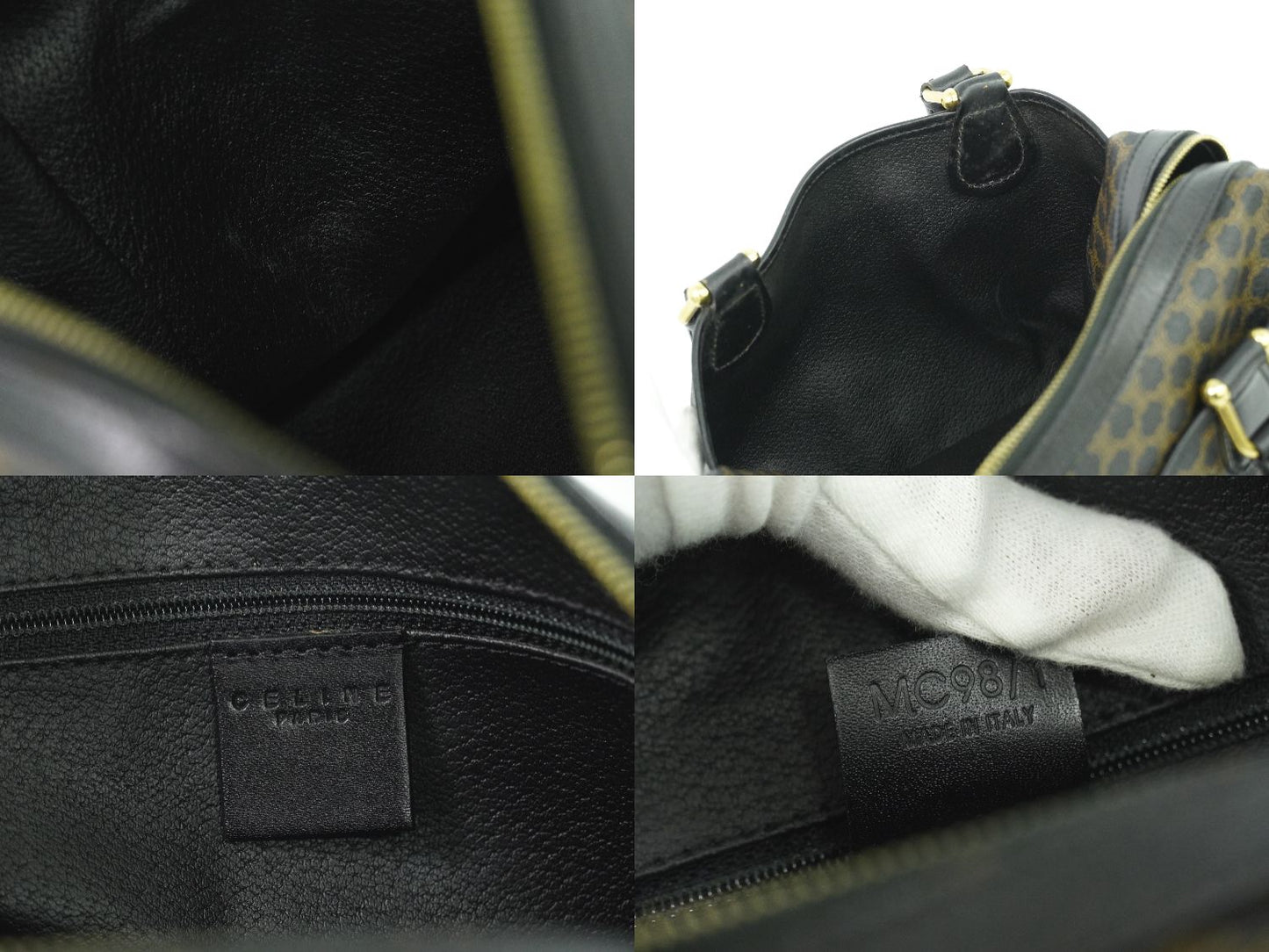 CELINE マカダム ミニ ボストンバッグ ブラック ブラウン