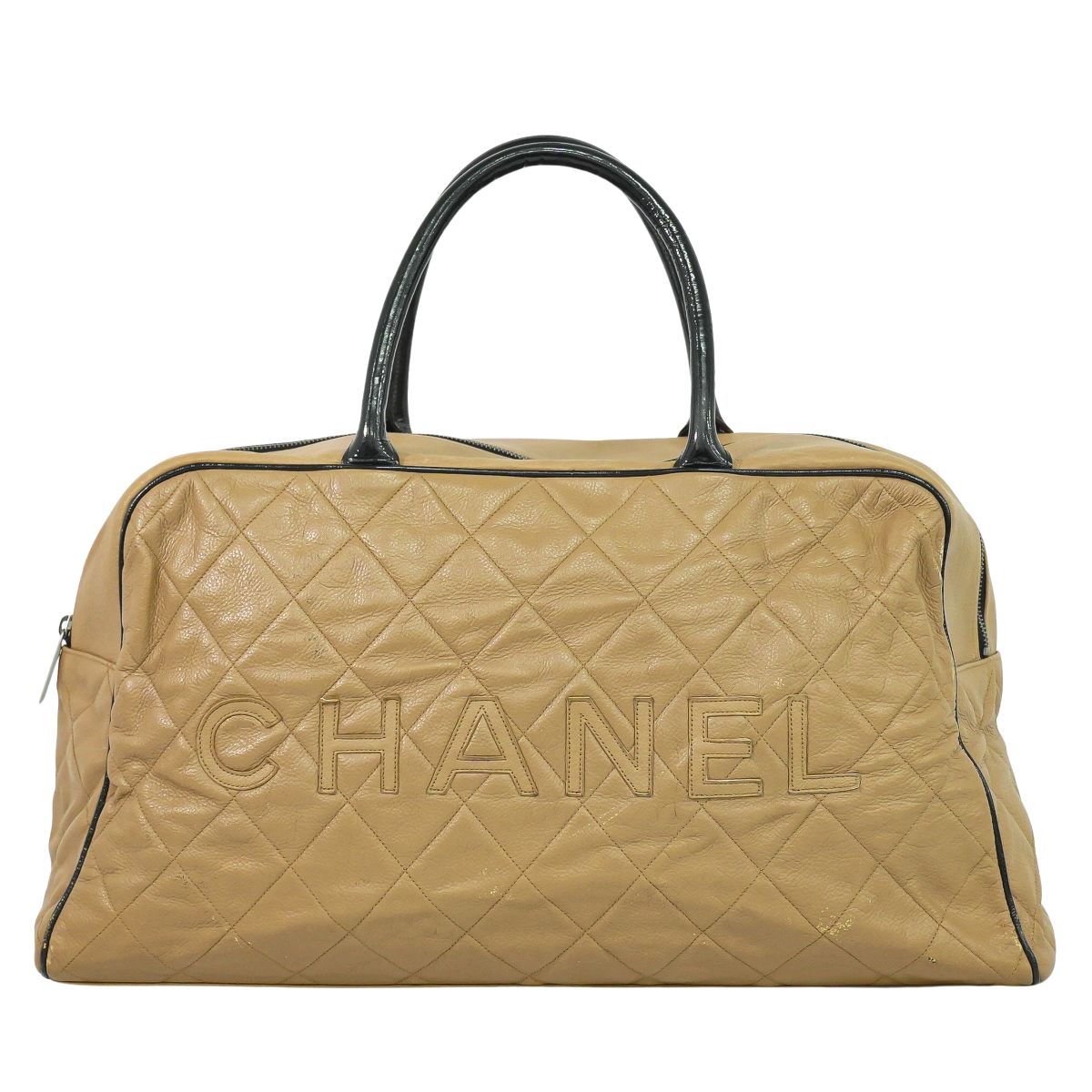 CHANEL ロゴ マトラッセ ボストンバッグ ピンクベージュ