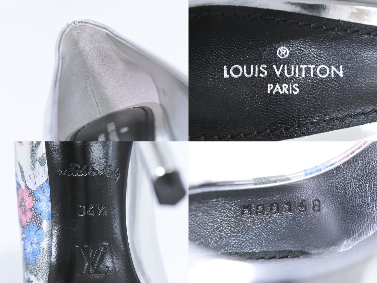 LOUIS VUITTON 花柄 パンプス ヒール 34H シルバー マルチカラー