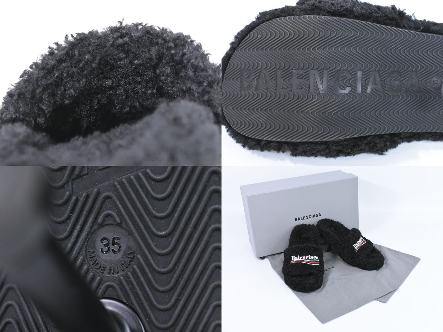 BALENCIAGA ロゴ サンダル ヒール 35 ボア ブラック