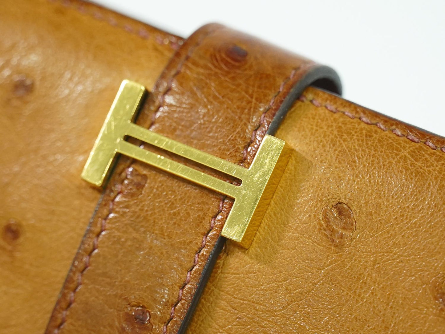 HERMES ベアンスフレ オーストリッチ 長財布 U刻 ブラウン