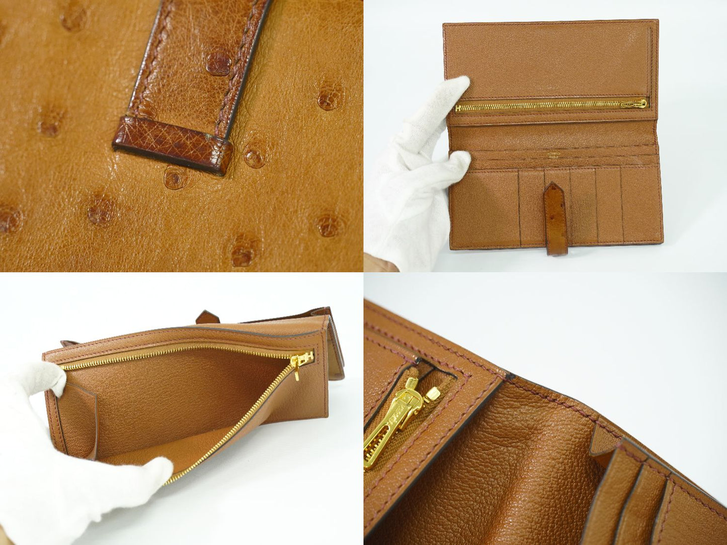 HERMES ベアンスフレ オーストリッチ 長財布 U刻 ブラウン