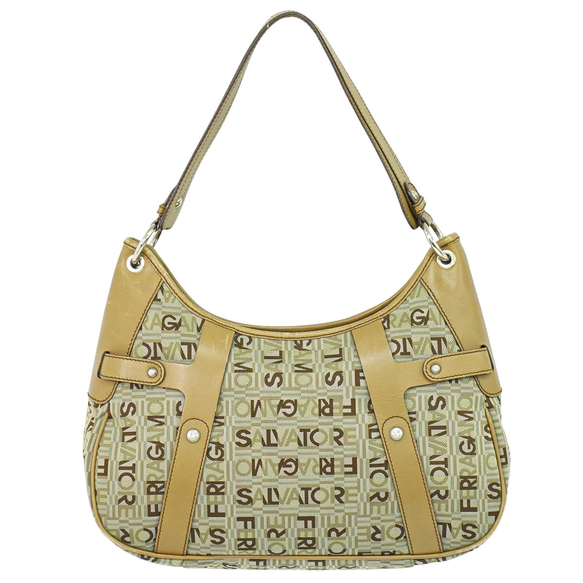 Salvatore Ferragamo ベージュ ショルダーバッグ Salvatore Ferragamo ロゴ柄 ショルダーバッグ ベージュ ブラウン