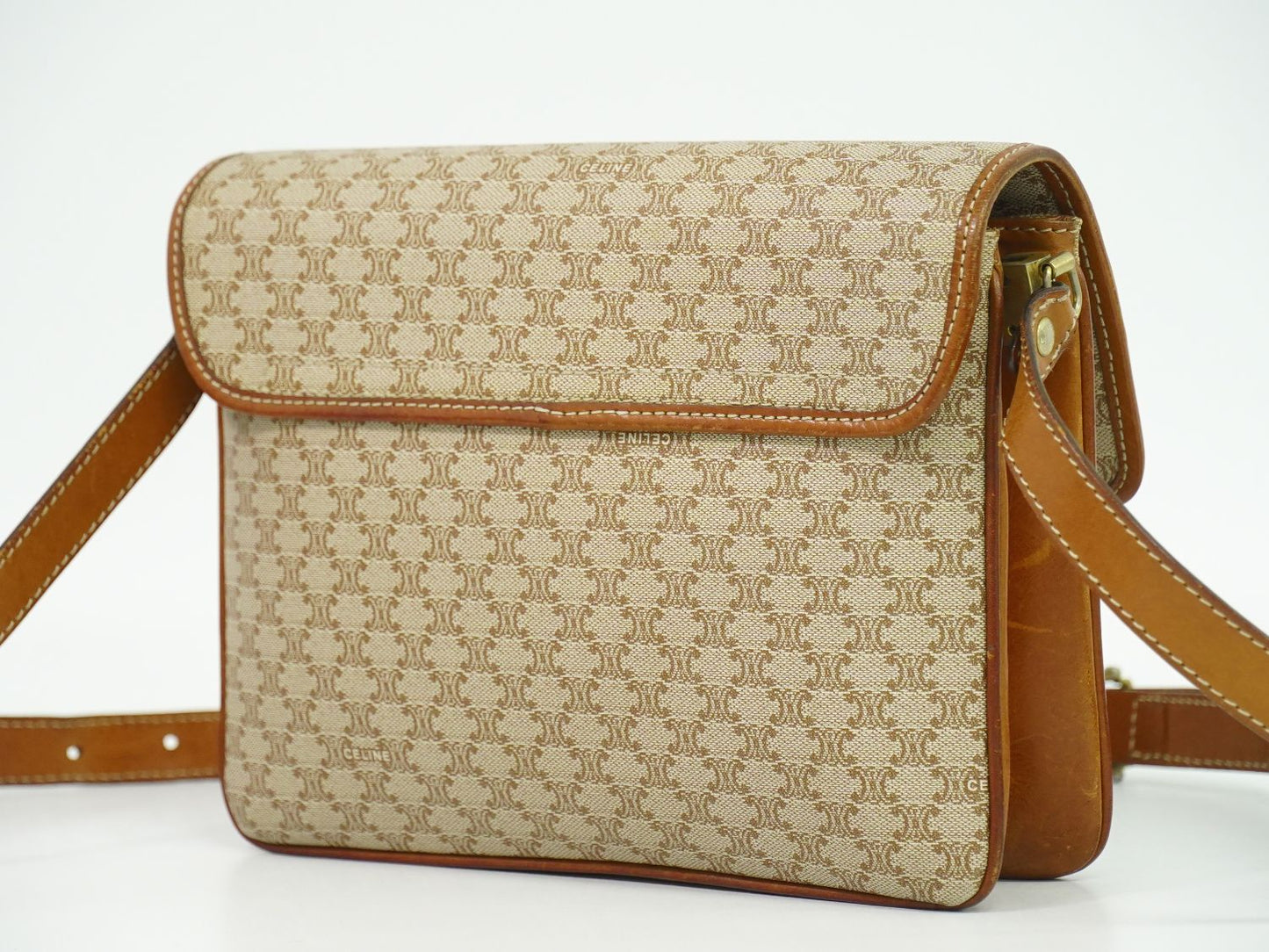 CELINE マカダム ショルダーバッグ ベージュ