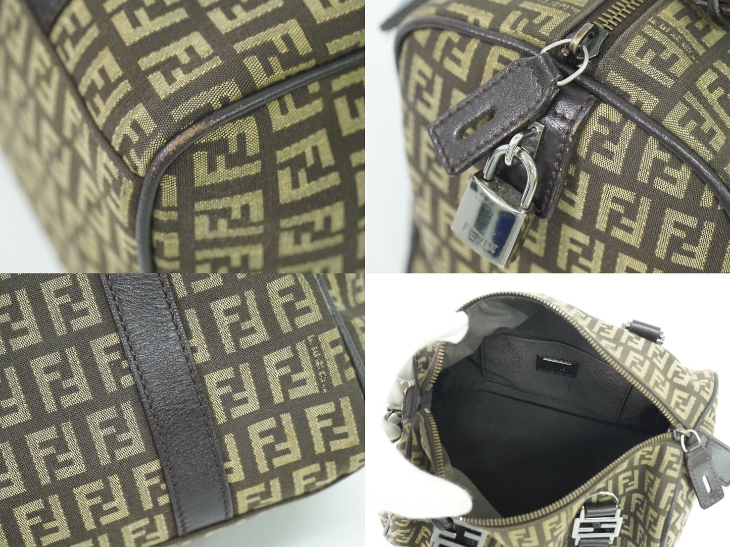 FENDI ズッキーノ ミニ ボストンバッグ ベージュ ブラウン 8BL068