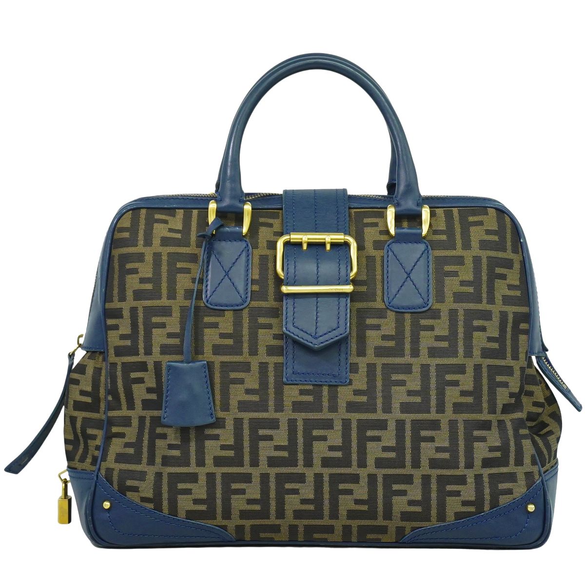 FENDI ズッカ ハンドバッグ ブラウン ブルー 8BN069