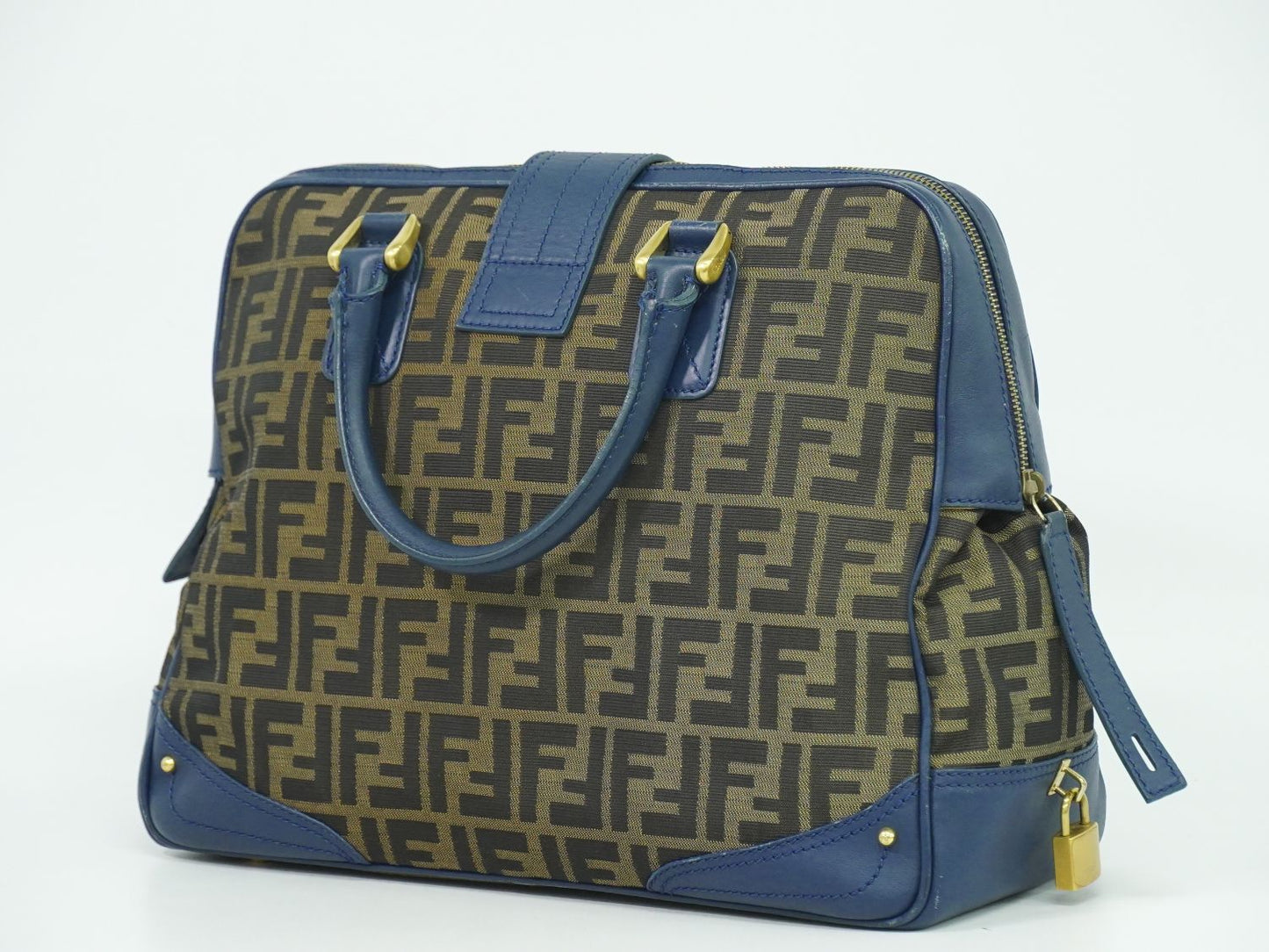 FENDI ズッカ ハンドバッグ ブラウン ブルー 8BN069
