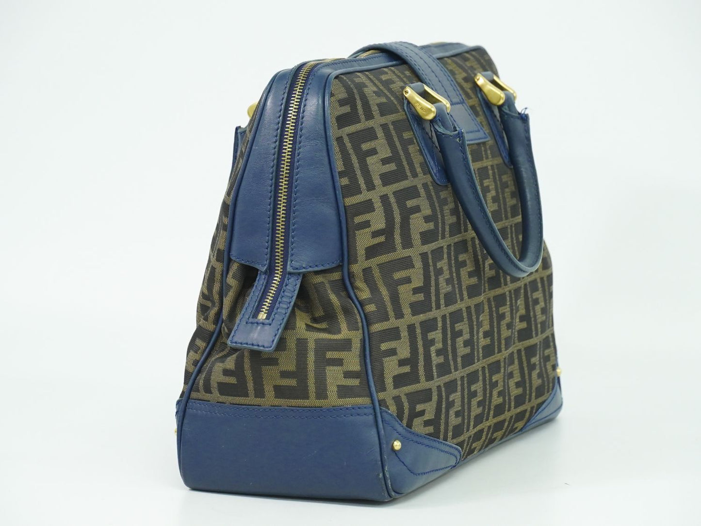 FENDI ズッカ ハンドバッグ ブラウン ブルー 8BN069