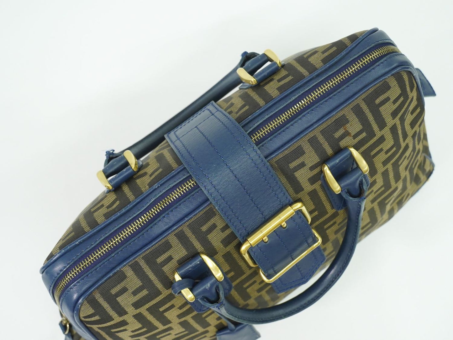 FENDI ズッカ ハンドバッグ ブラウン ブルー 8BN069