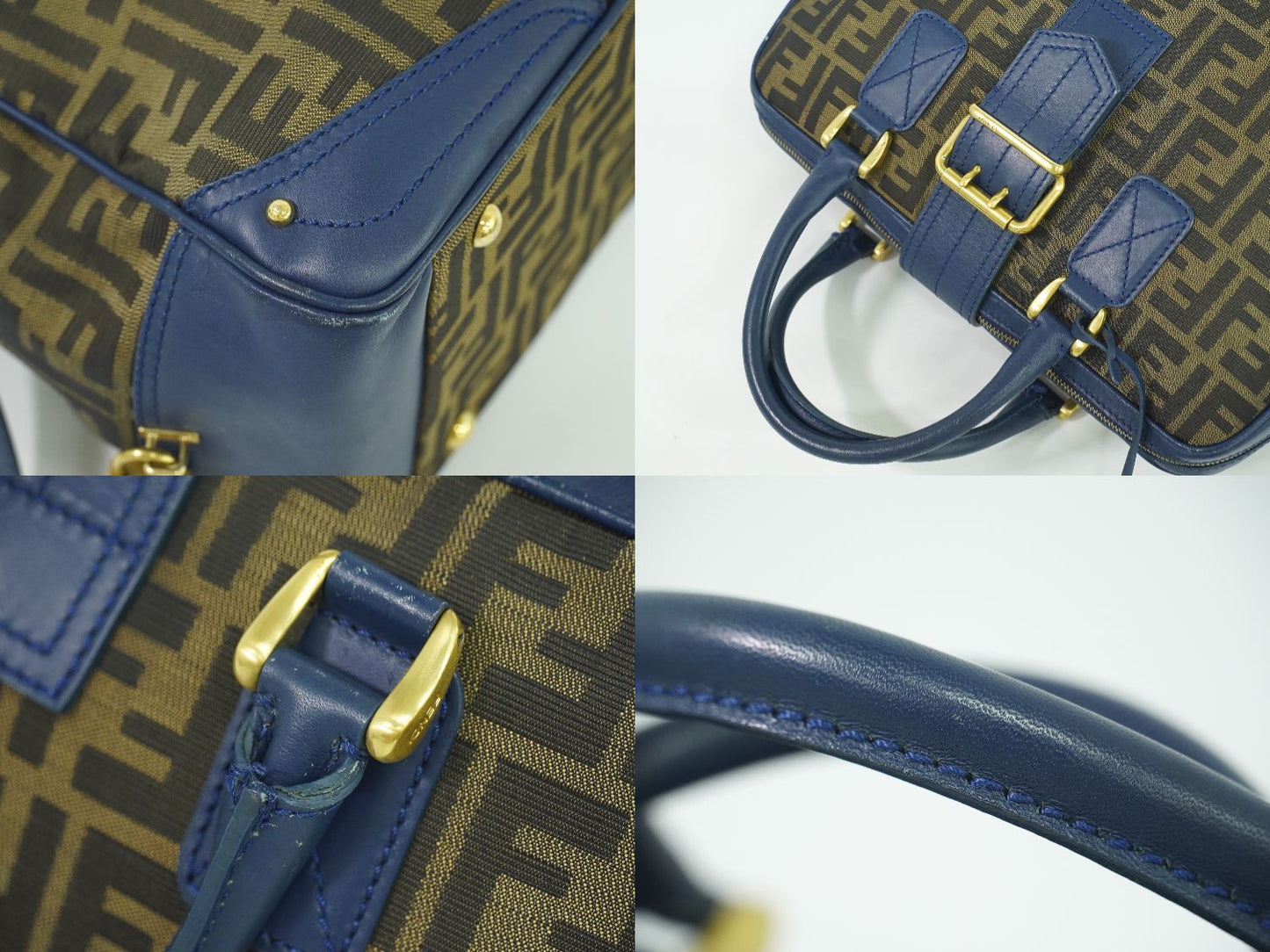 FENDI ズッカ ハンドバッグ ブラウン ブルー 8BN069