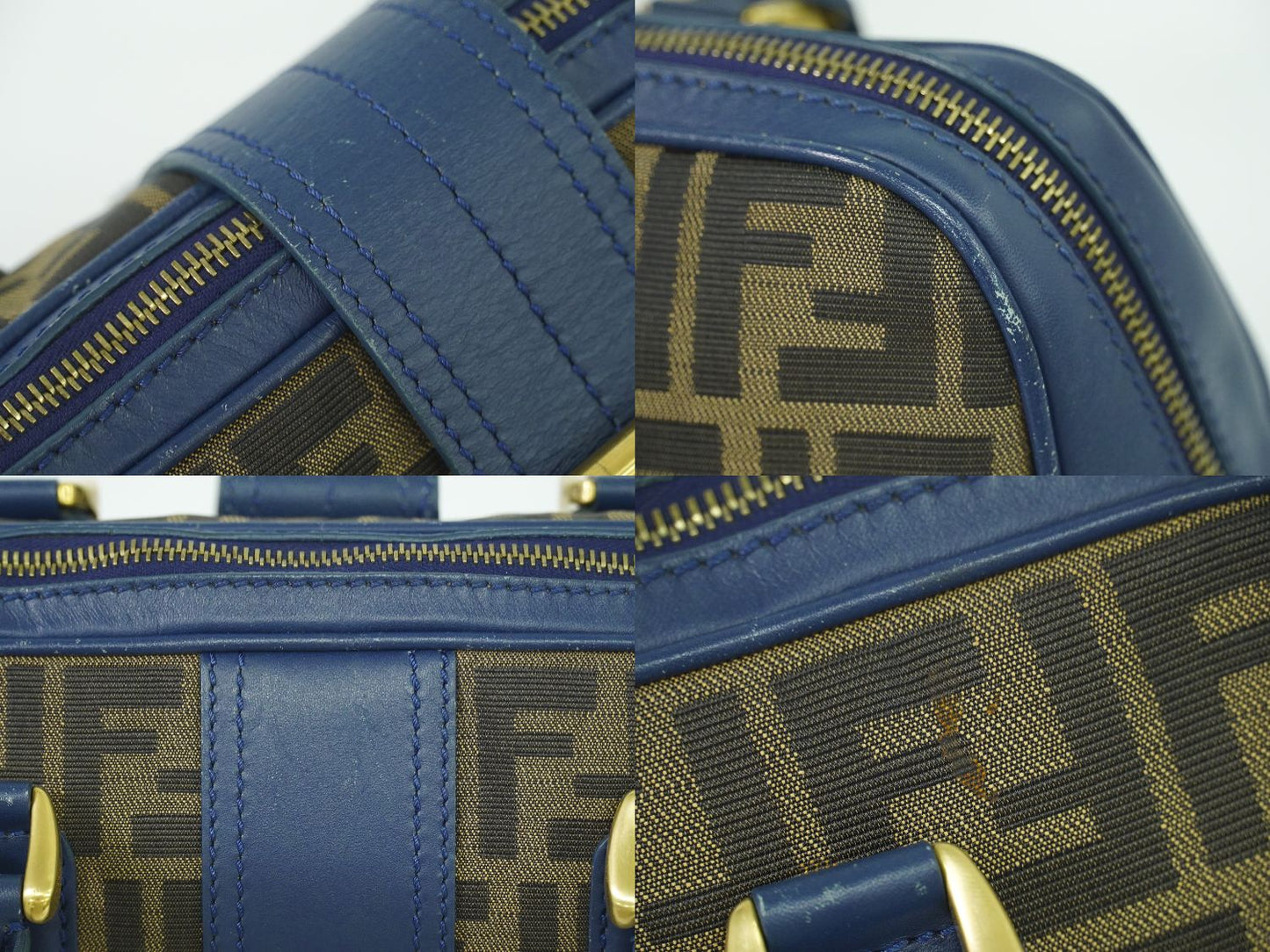FENDI ズッカ ハンドバッグ ブラウン ブルー 8BN069