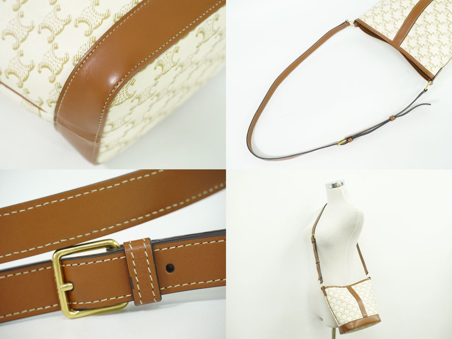 CELINE トリオンフ スモール バケット ショルダーバッグ ホワイト ブラウン