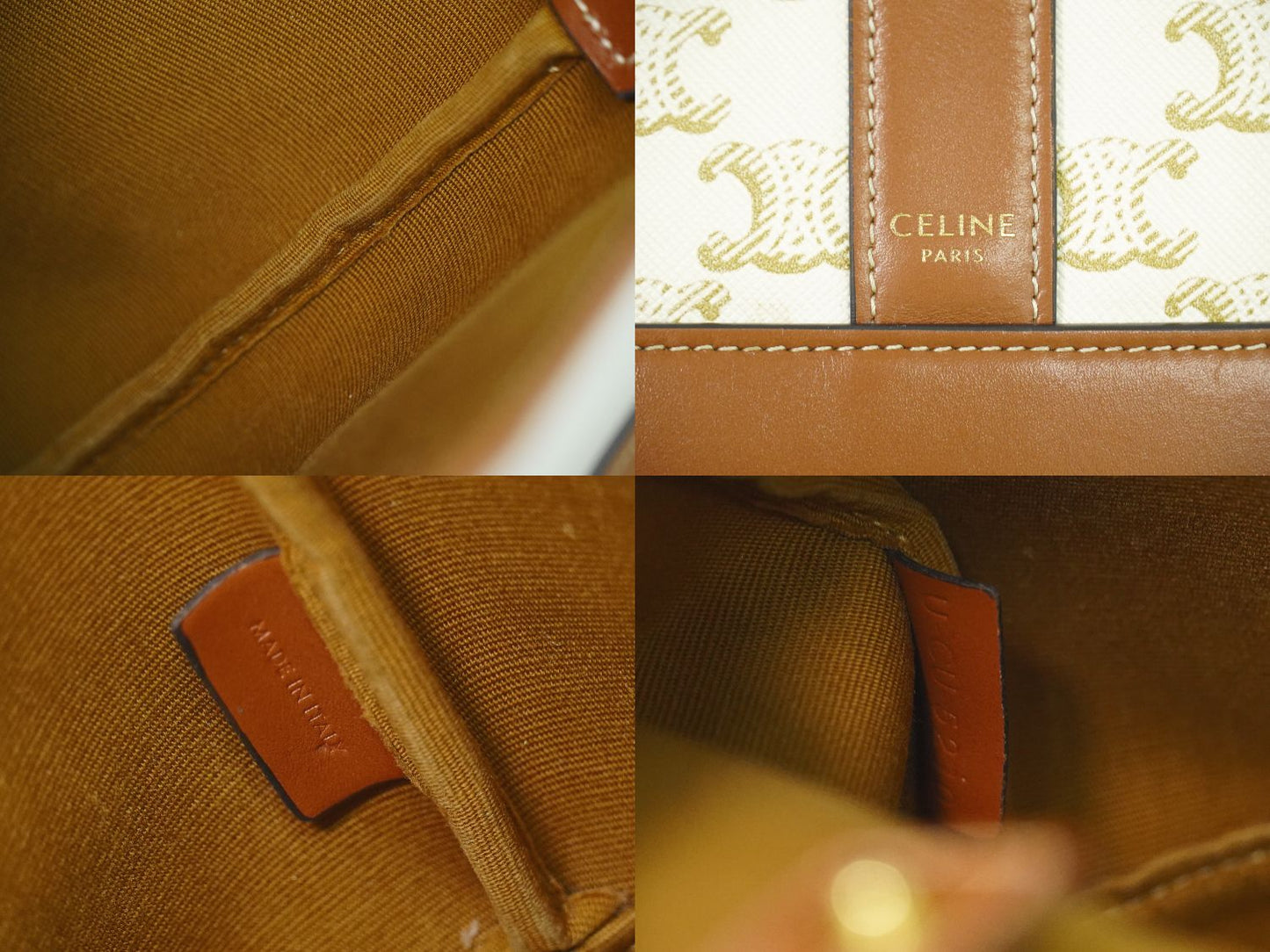 CELINE トリオンフ スモール バケット ショルダーバッグ ホワイト ブラウン