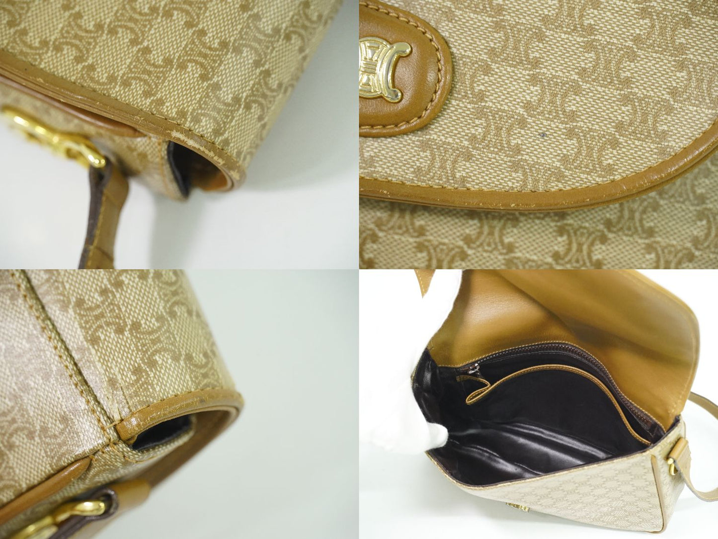 CELINE マカダム ショルダーバッグ ベージュ