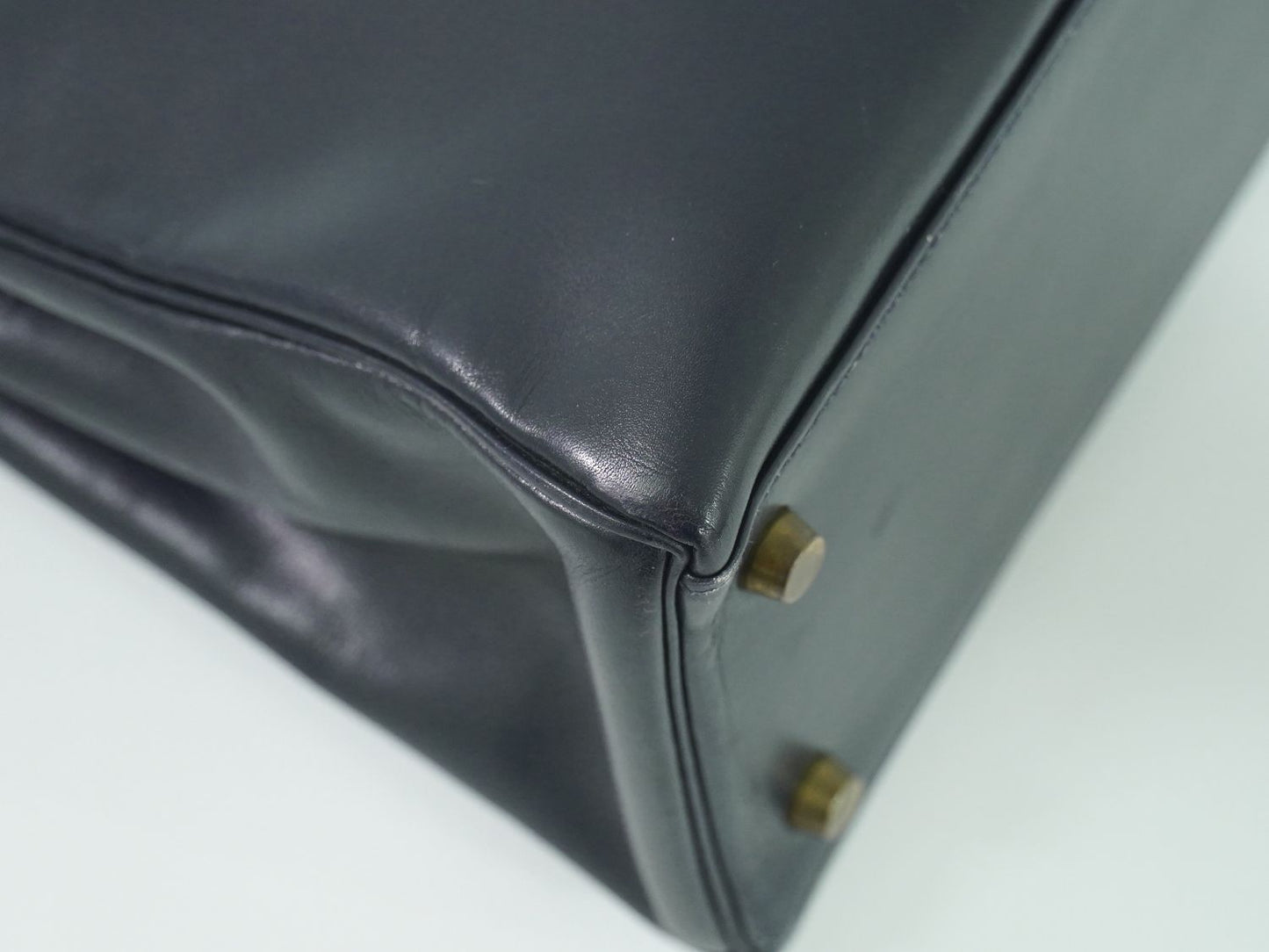 HERMES ケリー 32 ボックスカーフ レザー ハンドバッグ ○U刻 ネイビー