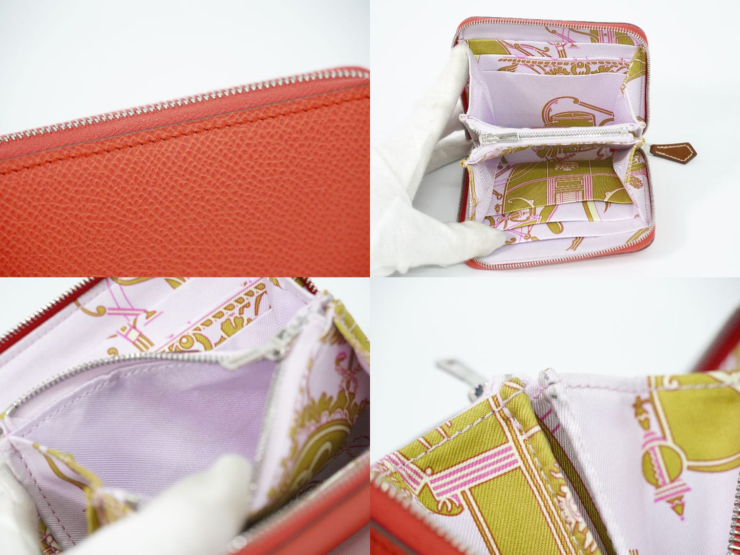 HERMES アザップ コンパクト シルクイン コインケース U刻 オレンジ系