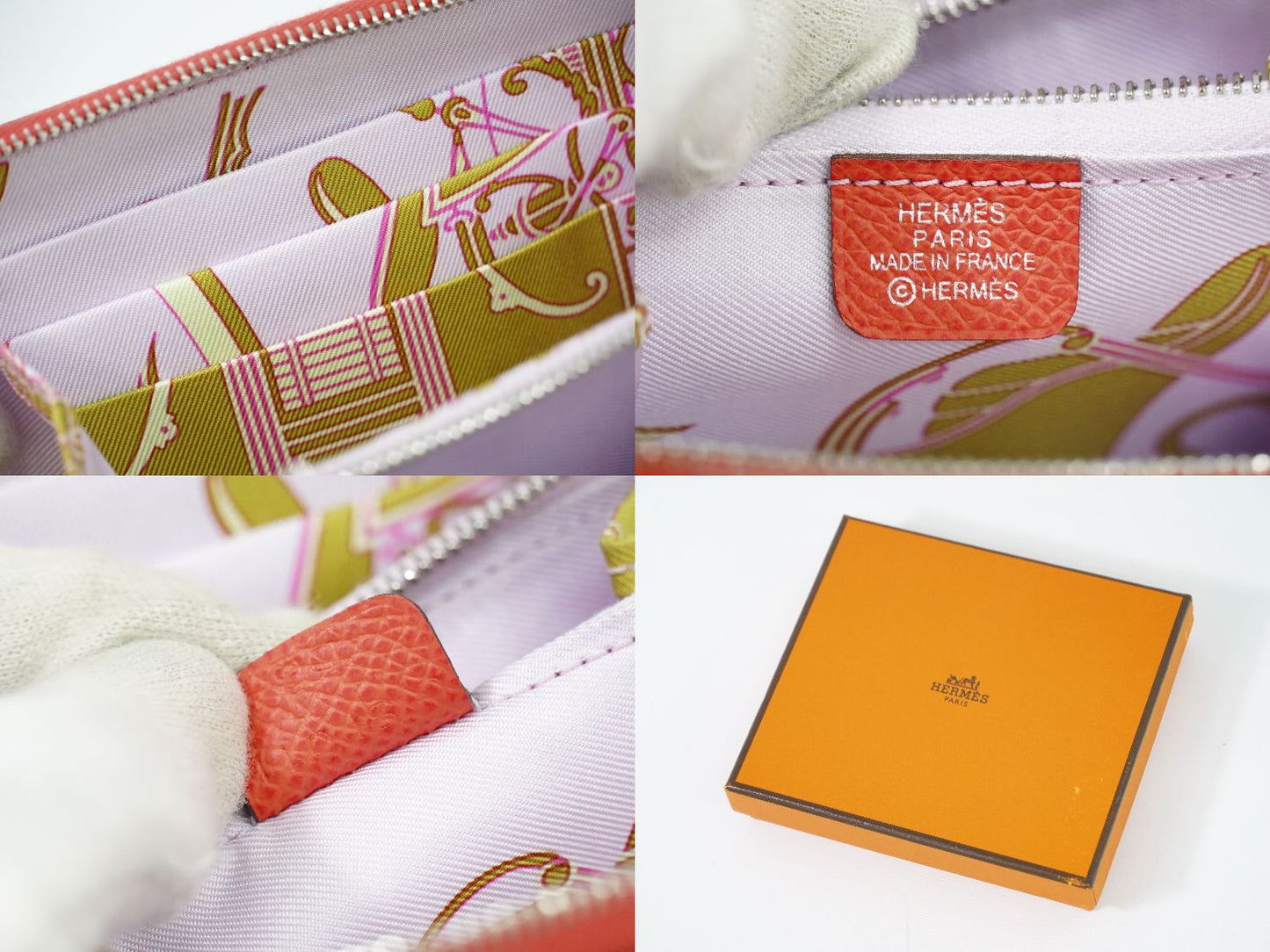 HERMES アザップ コンパクト シルクイン コインケース U刻 オレンジ系