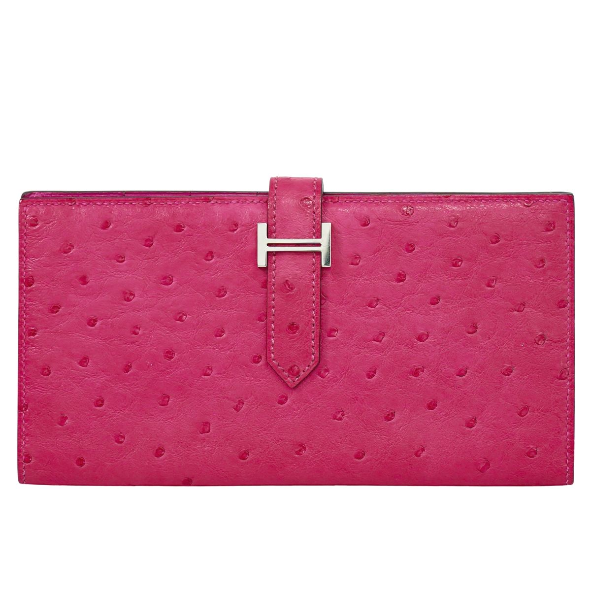 HERMES ベアンスフレ オーストリッチ レザー 長財布 C刻 ピンク