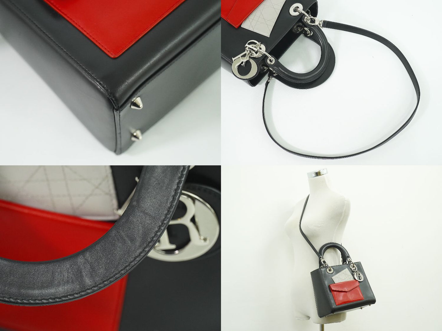 Christian Dior レディディオール 2WAY ショルダーバッグ ブラック レッド グレー