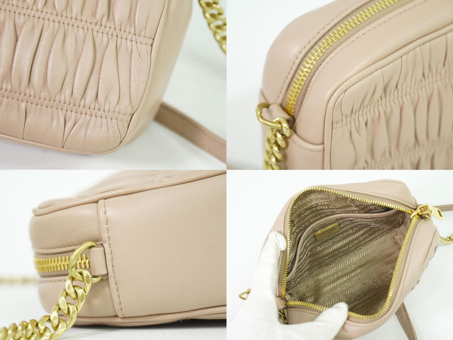 PRADA ナッパゴーフル ショルダーバッグ ピンクベージュ